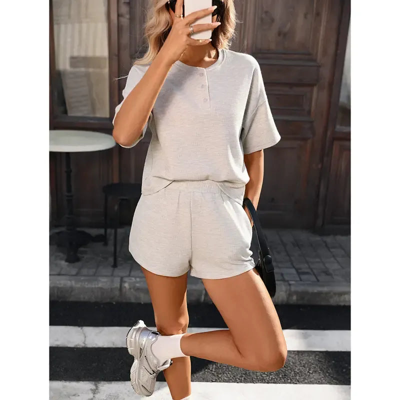 Women’s Waffle Knit 2 Piece Short Sets