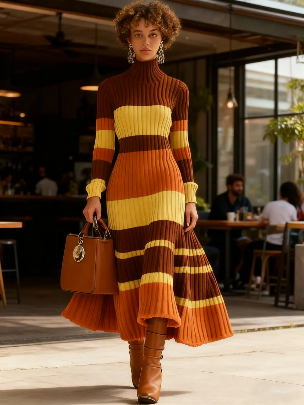 Women's Knit Dress, High Neck Long Sleeve Mermaid Tail Design