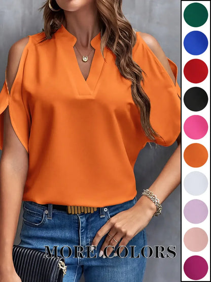 Women's Solid Color Casual Fitted T-Shirt, Short Sleeve Off-Shoulder Top
