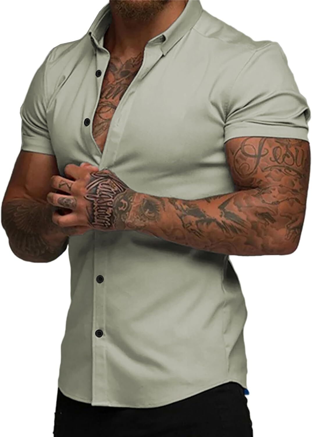 Men's slim fit stretch wrinkle-free button shirt