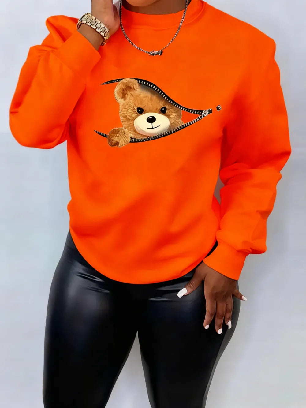 Women's Cartoon Bear Print Pullover