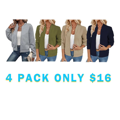 Women's Solid Textured Zip Up Jacket