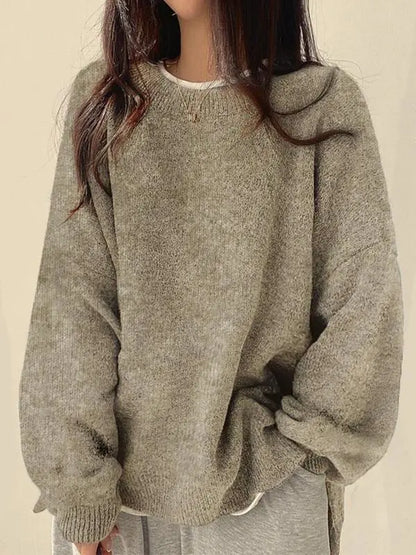 Drop Shoulder Split Hem Sweater