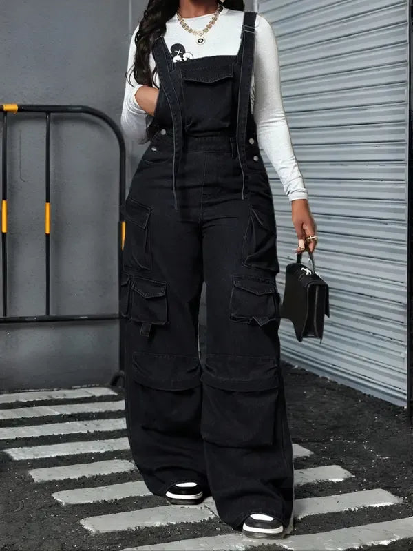 Women's Adjustable Strap Denim Jumpsuit