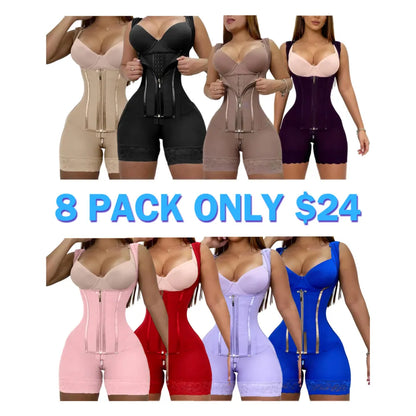 Women's Solid Color Zipper Corset Shapewear Romper