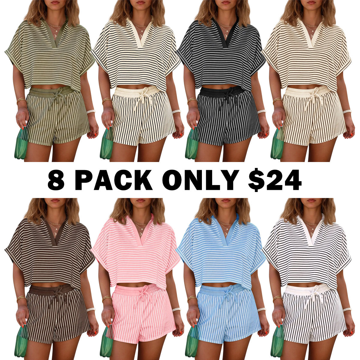 Women‘s Striped 2 Piece Short Sets