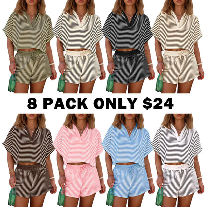 Women‘s Striped 2 Piece Short Sets