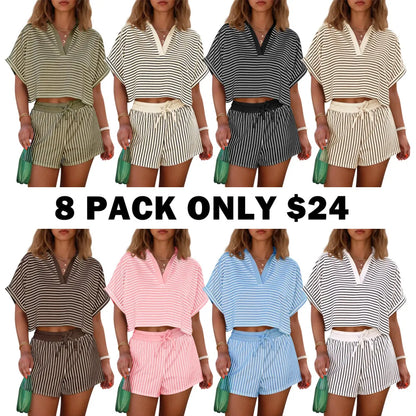 Women‘s Striped 2 Piece Short Sets