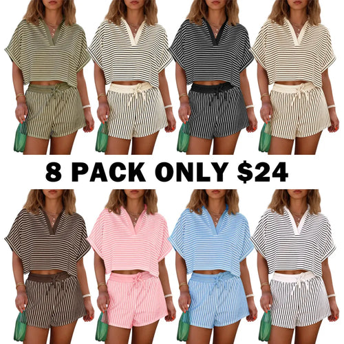 Women‘s Striped 2 Piece Short Sets