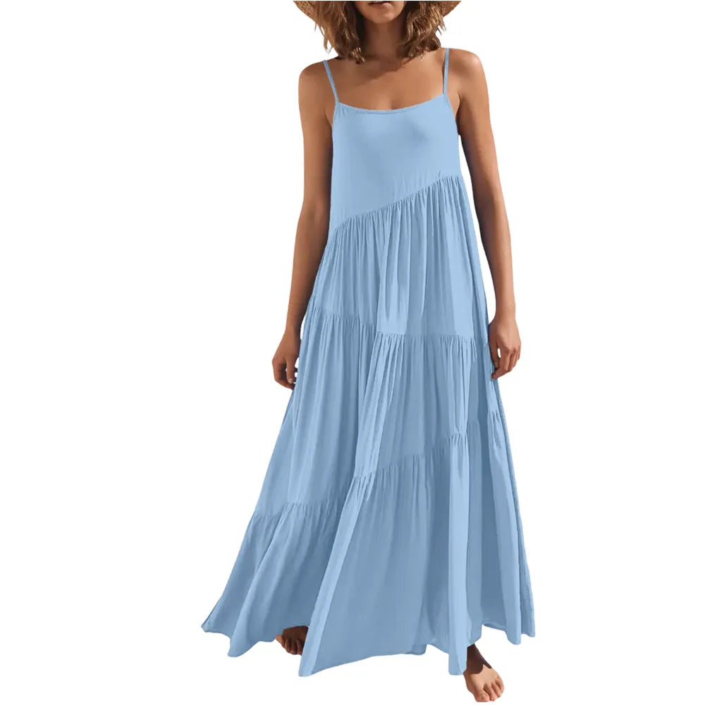 Asymmetric Tiered Style Sleeveless Beach Dress
