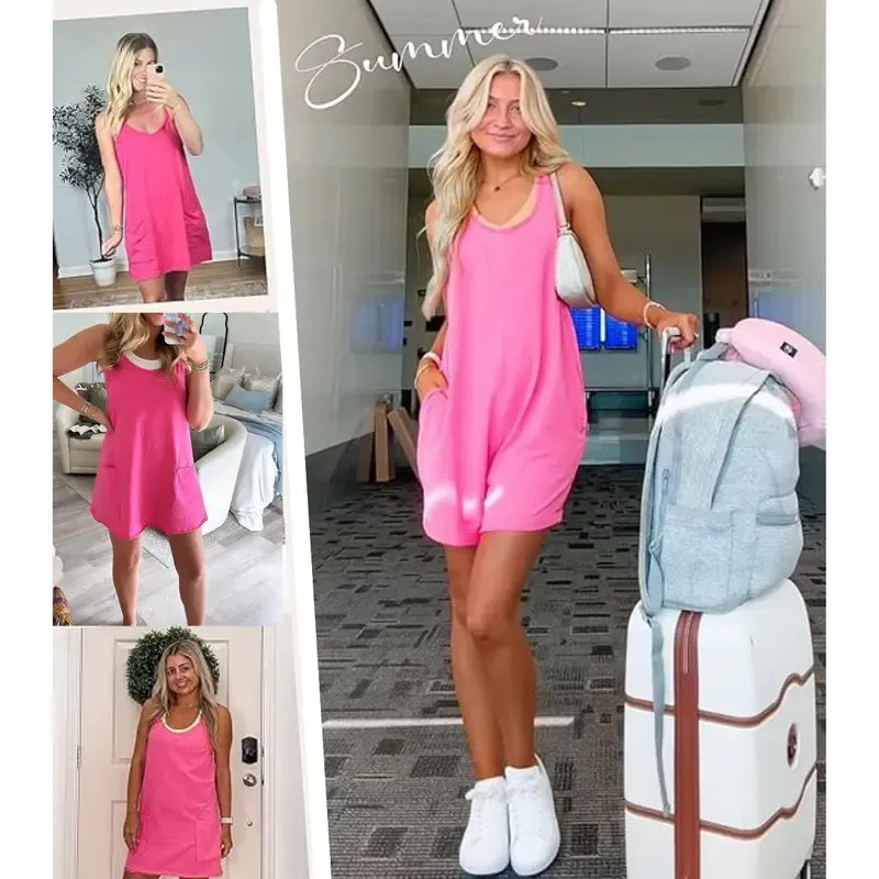 Women's Summer Sleeveless Mini Dress with Built-in Shorts