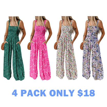 Women's Casual Loose Overalls Sleeveless Printed Rompers