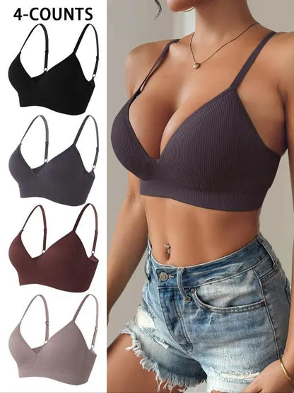 Women's Solid Color Push Up Wireless Bra