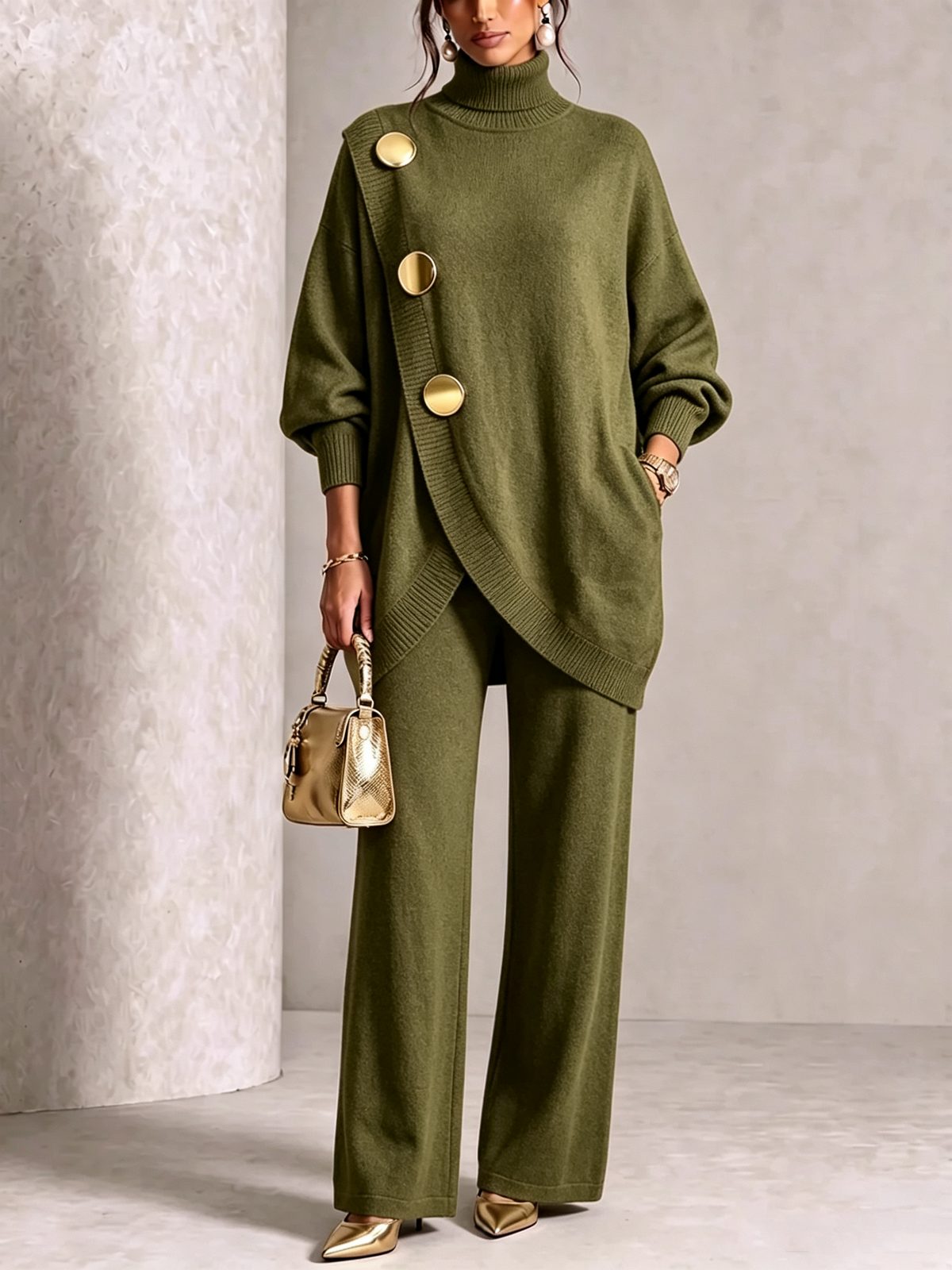⏰ LAST DAY SAVE 49% 💥 Elegant Knit Asymmetrical Button Set