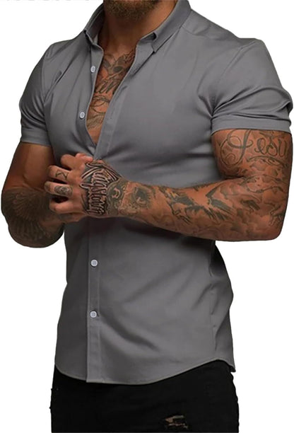 Men's slim fit stretch wrinkle-free button shirt