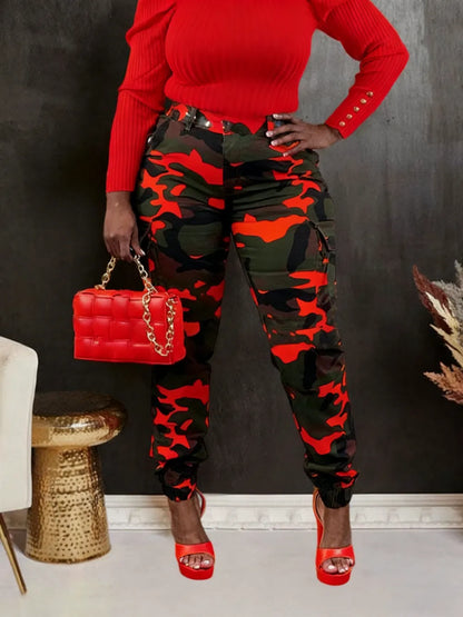 Women's Camo Print Button Fly Cargo Pants