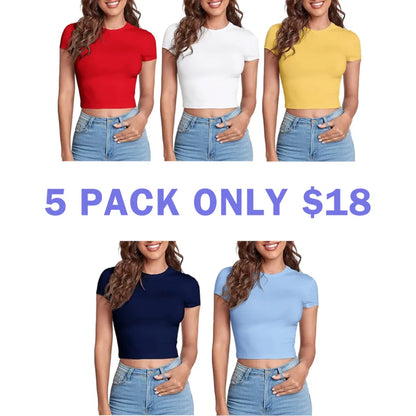 Women's Basic Casual Summer Crop Tee Tops