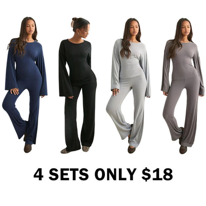Long Sleeve Top & Straight Leg Pants Set