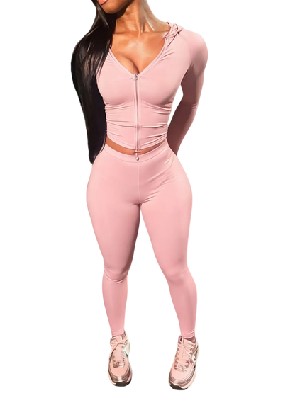 Zip Up Crop Top & High Waist Leggings Two-piece Set