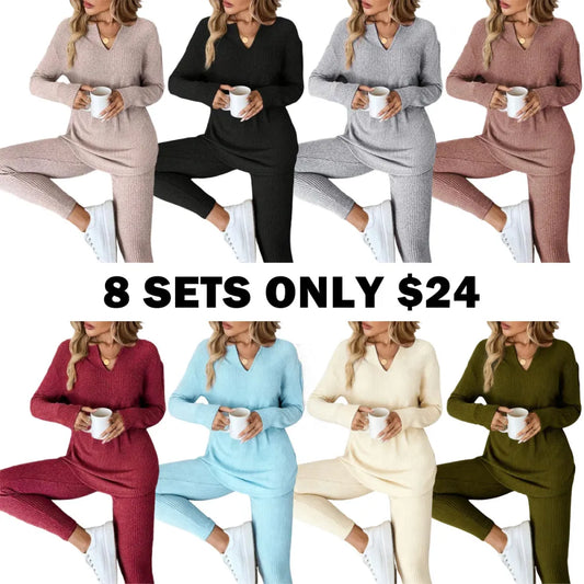 2pcs/Set Women's Plush Rib-Knit Leggings Suit