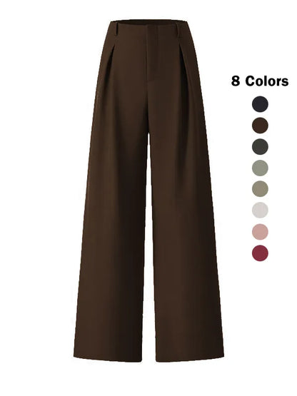 Women's Solid Color Plicated Pocket Wide Leg Pants