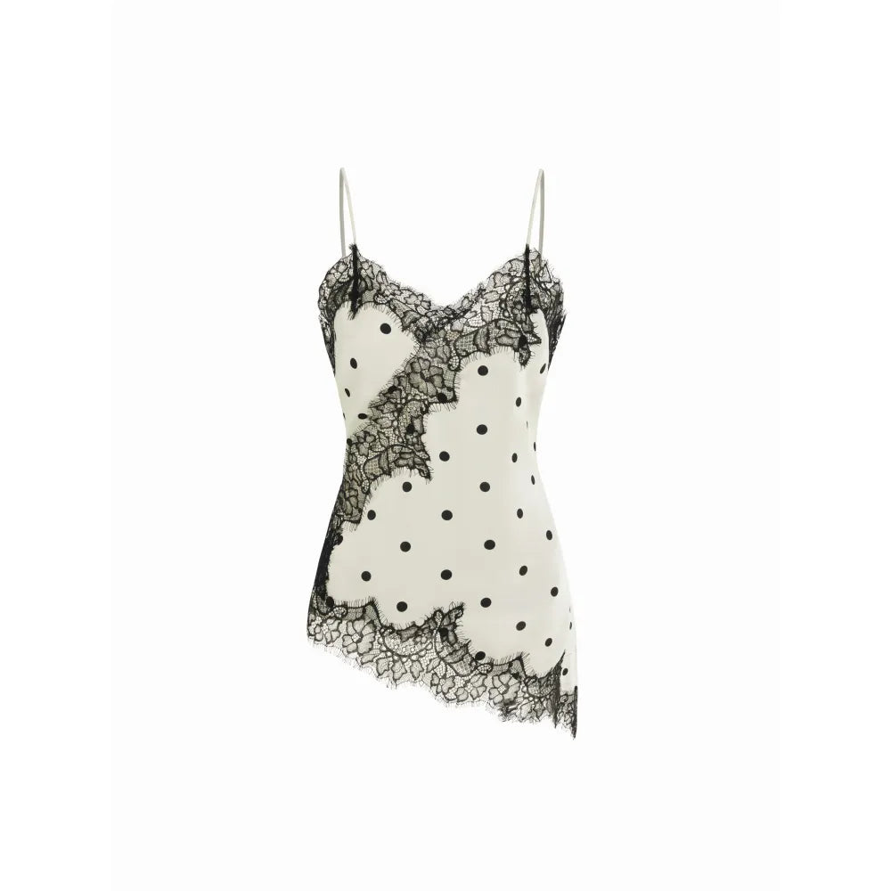 V-neck Floral Lace Lettuce Trim Cami Blouse