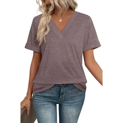 Women's Summer Tops Short Sleeve Basic Casual V Neck T Shirts