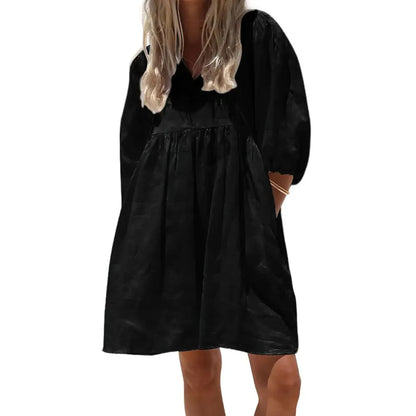 Women's Summer V-Neck Puff-Sleeve Dress