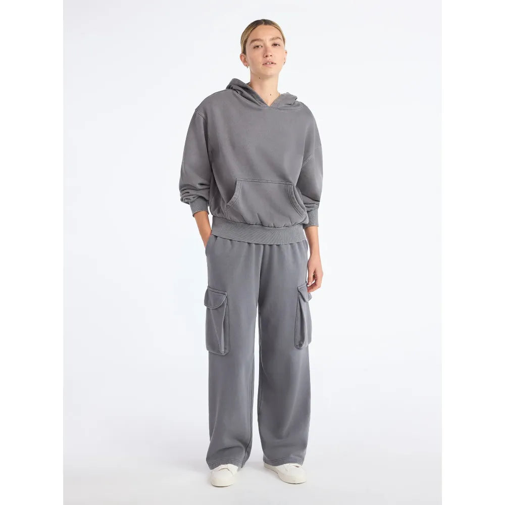 Mineral Washed Oversized Cropped Hoodie + Wide Leg Cargo Sweatpants