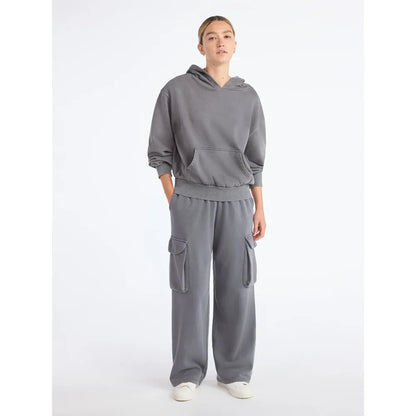 Mineral Washed Oversized Cropped Hoodie + Wide Leg Cargo Sweatpants