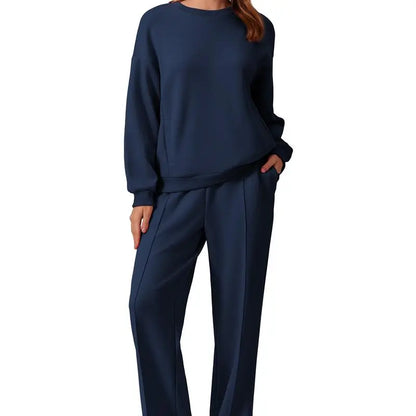 2-Piece Long Sleeve Sweatshirt Drawstring Straight Leg Pants