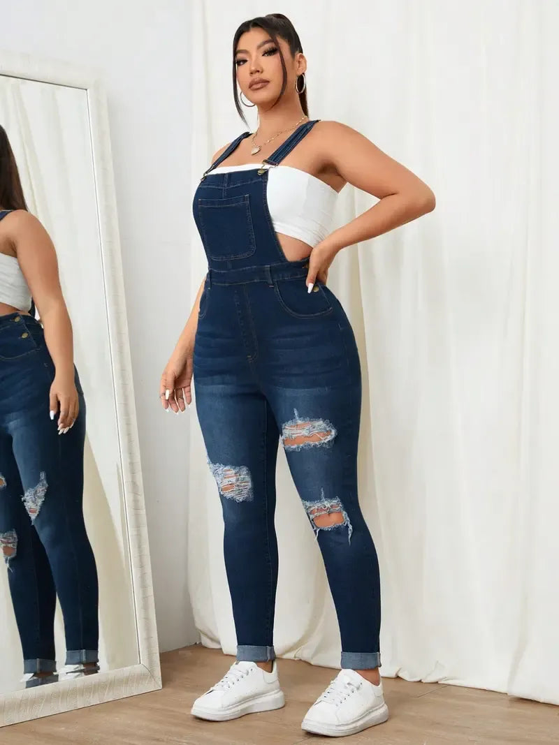 Women's Sweet Cool Denim Strap Jumpsuit