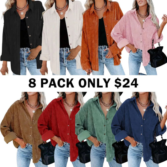 Plain Pocket Button Front Corduroy Shirt