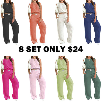 Women's 2-Piece Solid Color Tank Top & Wide Leg Pants Set