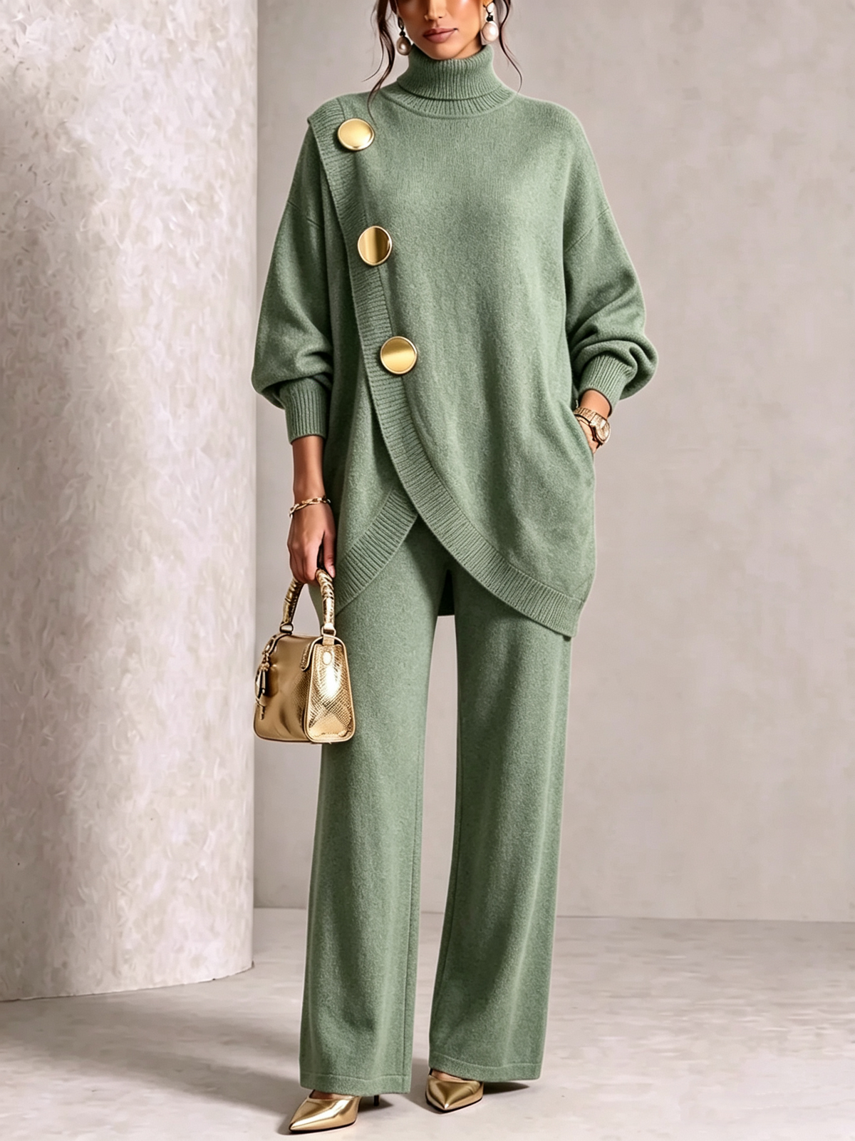 ⏰ LAST DAY SAVE 49% 💥 Elegant Knit Asymmetrical Button Set