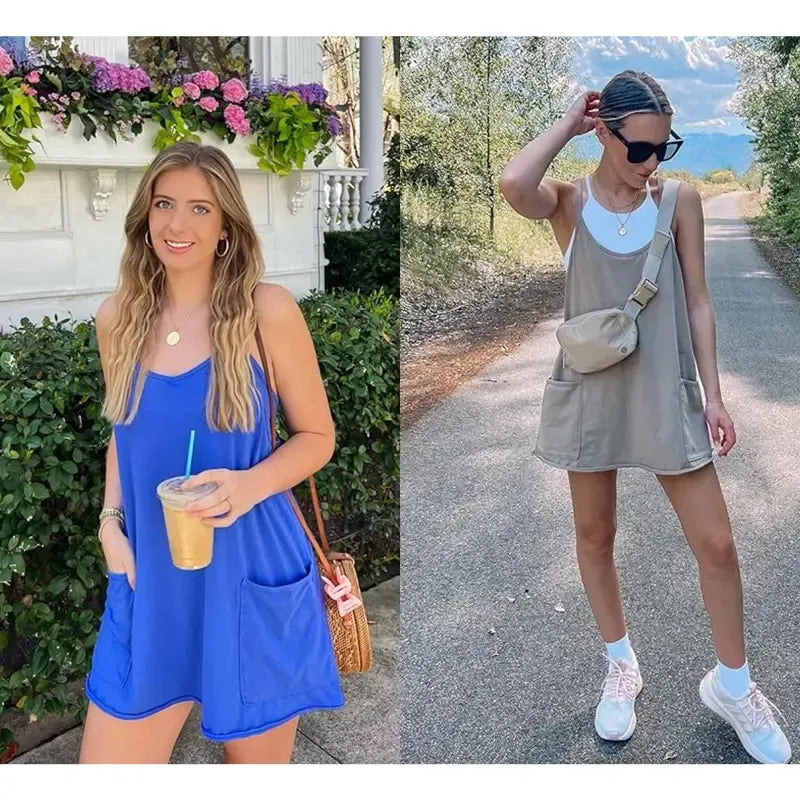 Women's Summer Sleeveless Mini Dress with Built-in Shorts
