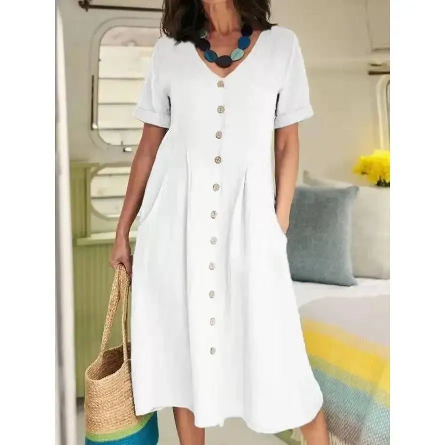 Women's Cotton Linen Midi Dress