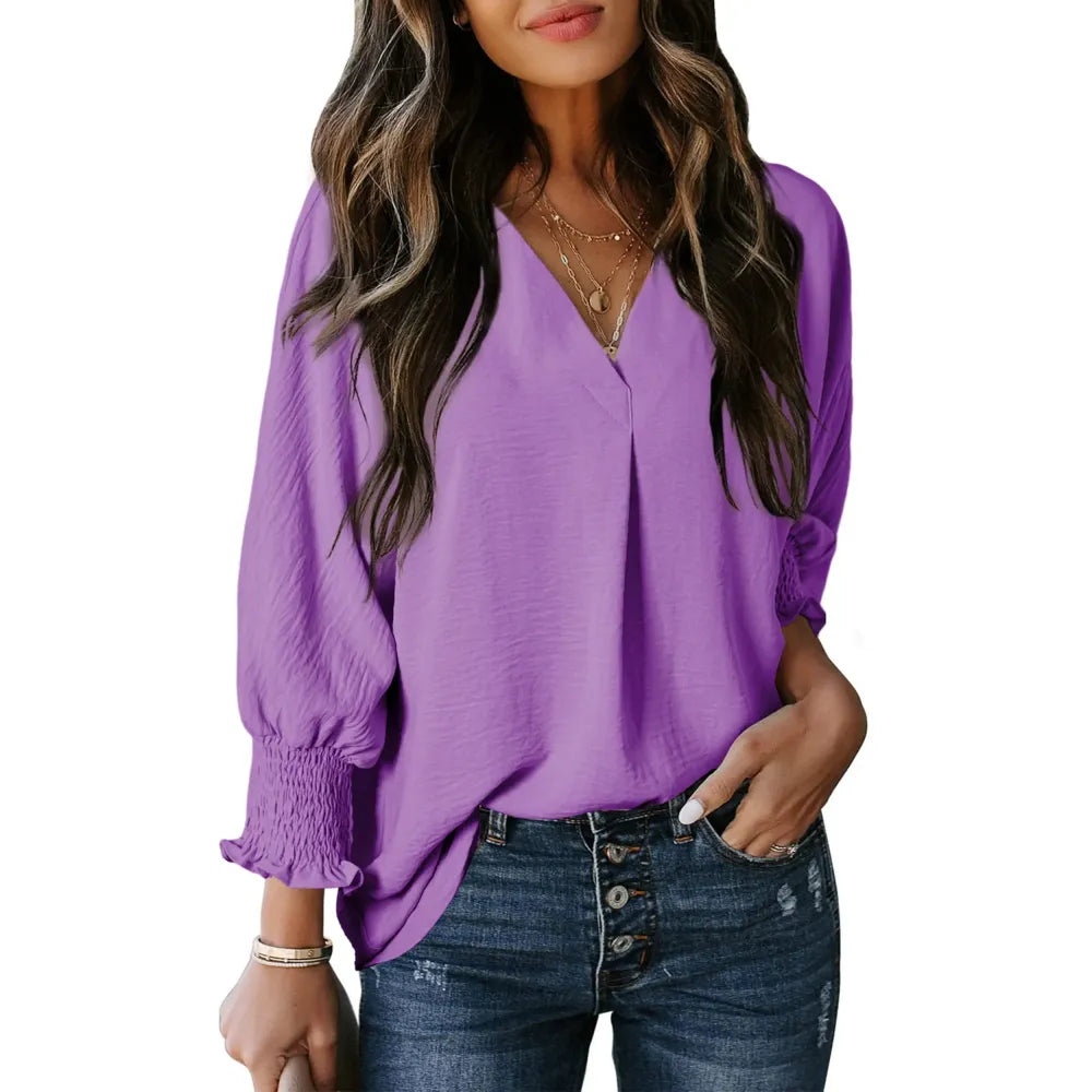 Women's V-Neck 3/4 Sleeve Oversized Tunic Tops