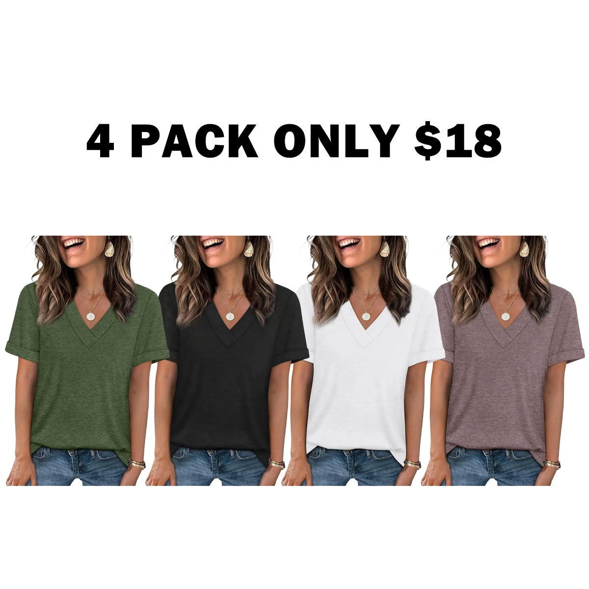 Women's Summer Tops Short Sleeve Basic Casual V Neck T Shirts