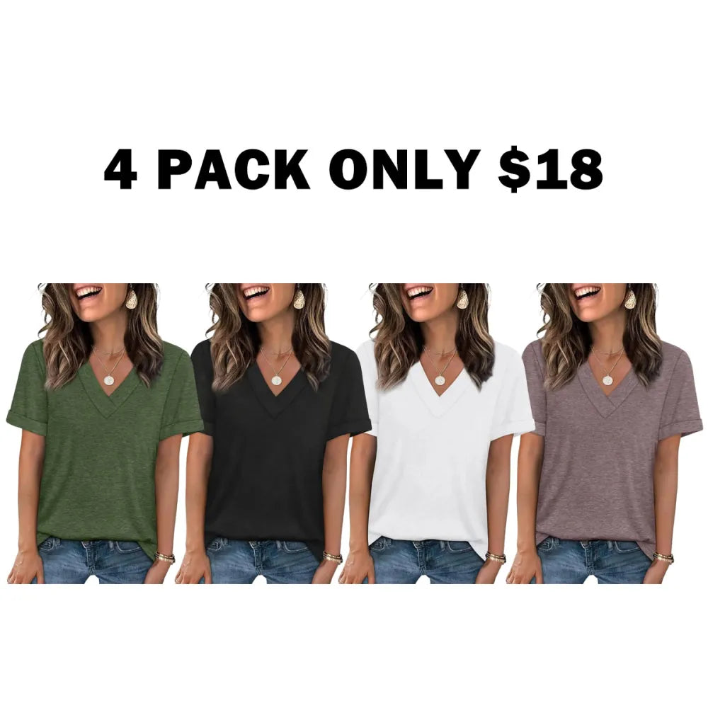 Women's Summer Tops Short Sleeve Basic Casual V Neck T Shirts