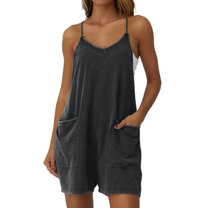 Women's Minimalist Cotton Blend Acid Wash Romper