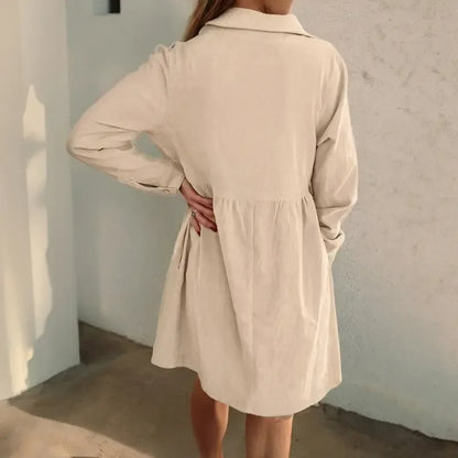 Women's Corduroy Half Button Collared Mini Dress with Pocket