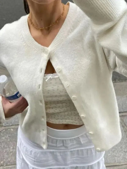 Women's Plain Button Front Longsleeves Cardigan
