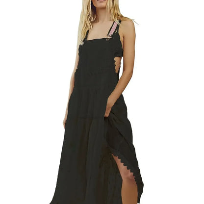 Women's Basic Minimalist Sleeveless Laced Embroidered Tulle Bib Dress