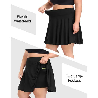 【Plus Size】 Pleated Tennis Skirt with Shorts