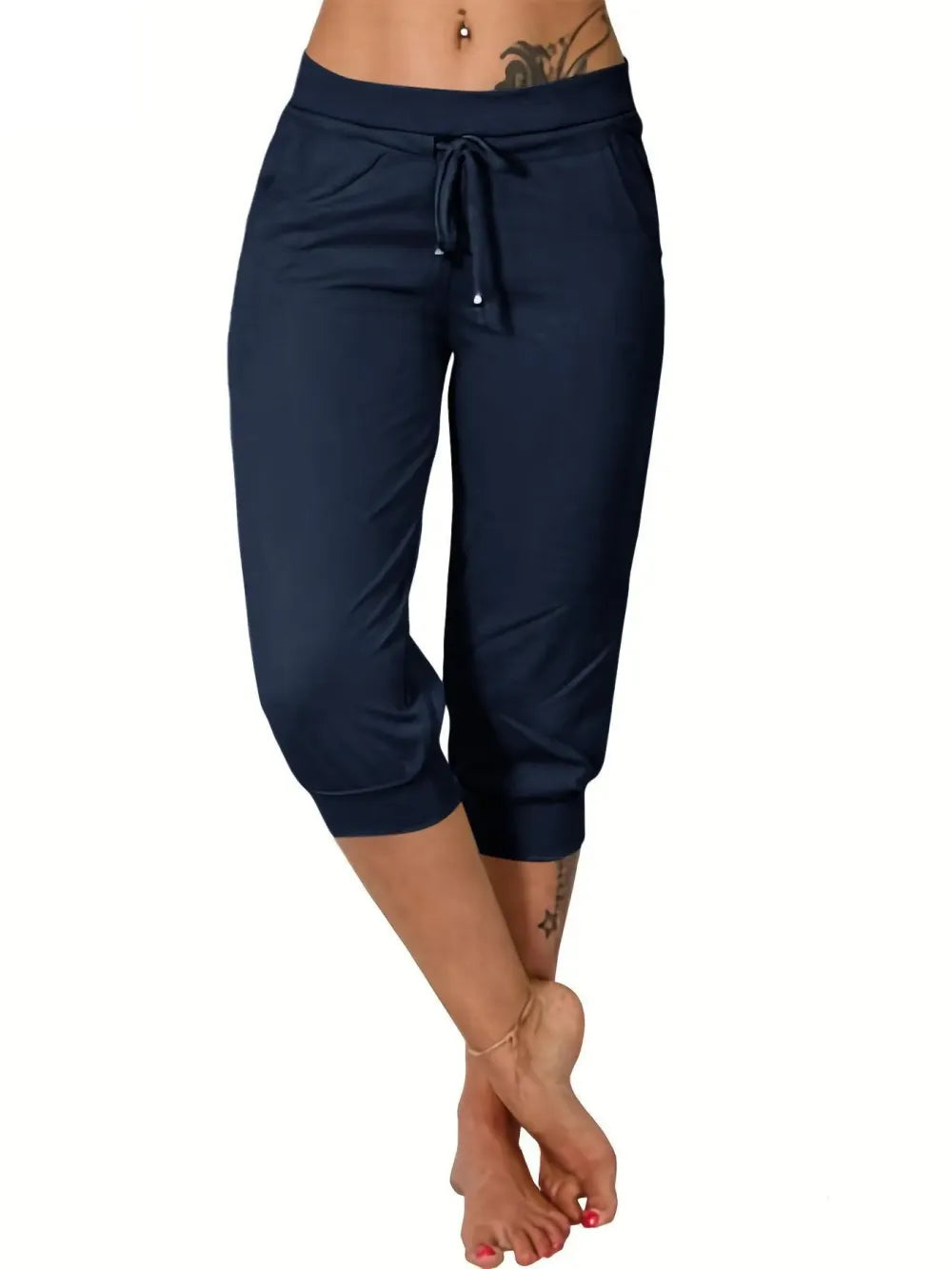 Women's Plain Drawstring Waist Capris Pants