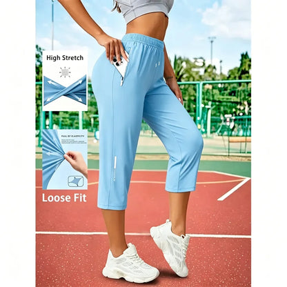 Women’s ice silk breathable high-stretch capri pants
