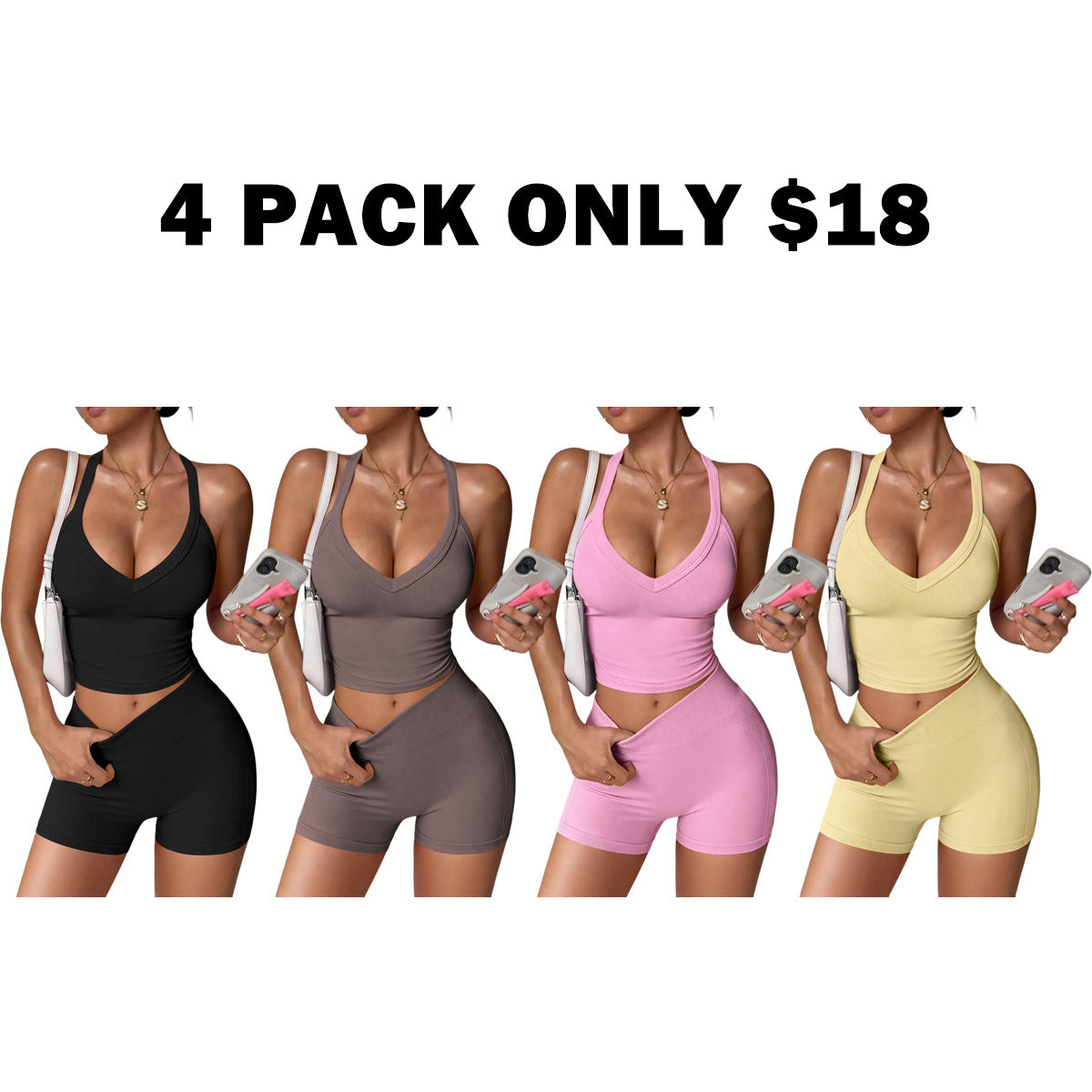 Women's Halter V-Neck Sports Two-Piece Set
