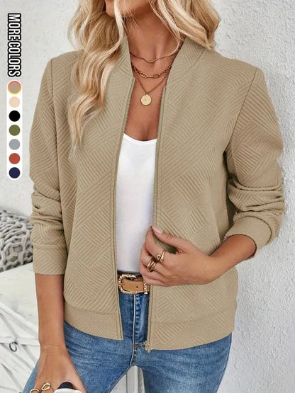 Women's Solid Textured Zip Up Jacket