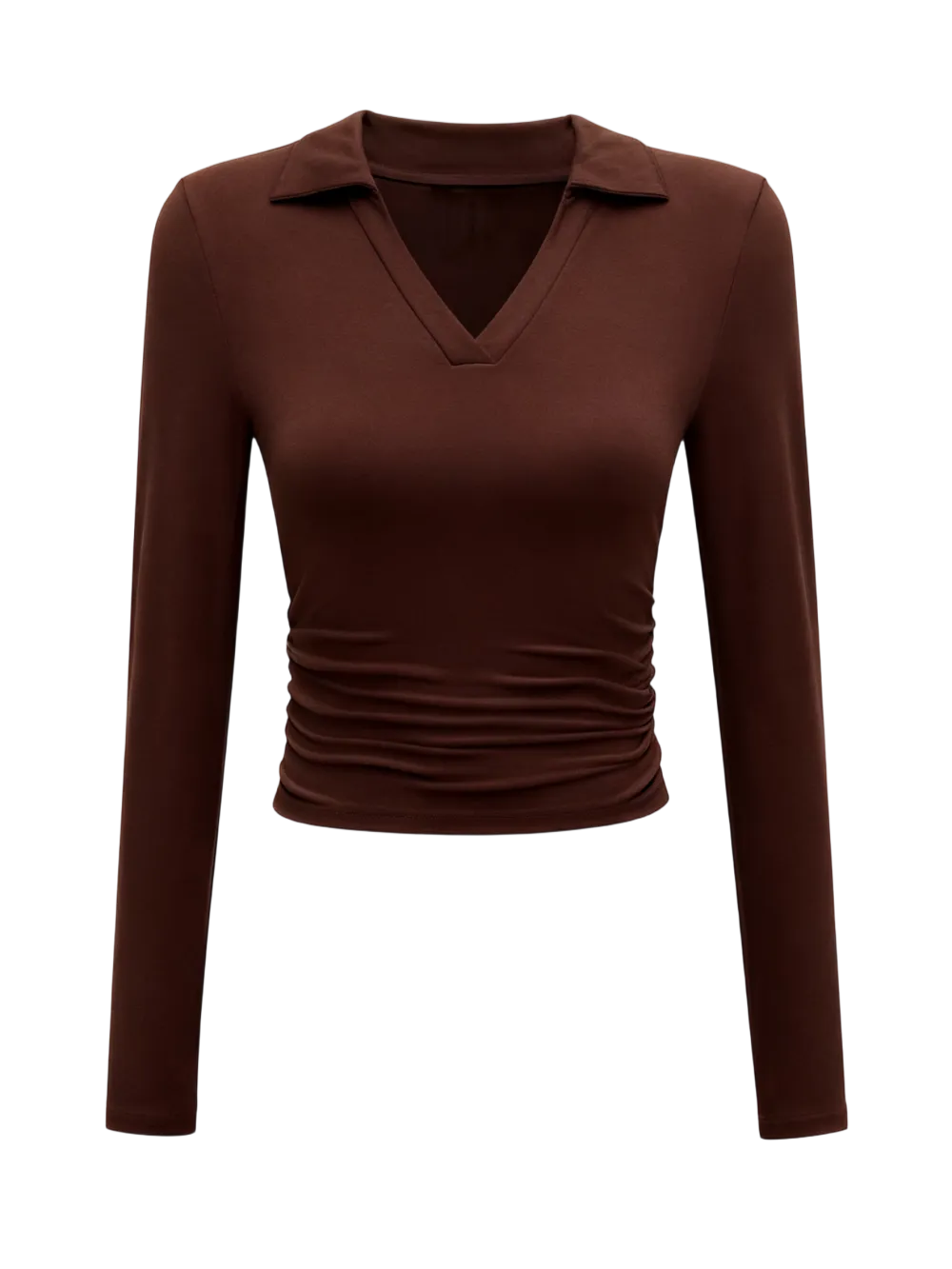 Knit Solid Color Long Sleeve V Neck Top